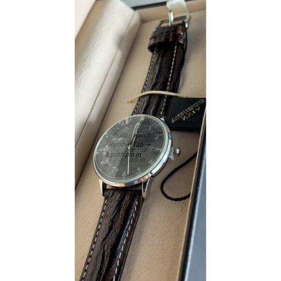 Akribos XXIV Men’s Retro Black Dial Watch w/ Date Window Leather Strap AK715SSB - Picture 3 of 16